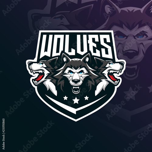 wolf vector mascot logo design with modern illustration concept style for badge  emblem and tshirt printing. angry wolf illustration for sport and esport team.