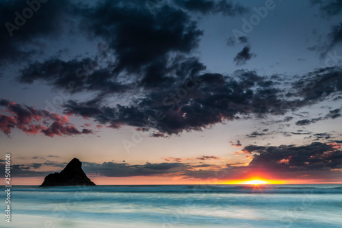 Whatipo near Piha  Sunset at the Black Sand Beach  Surf Spot and a beautiful Hiking area  Whaitakere Ranges  Auckland  New Zealand