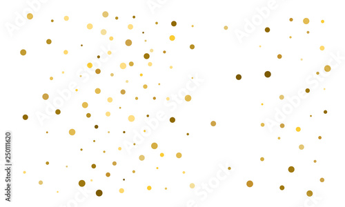 Golden confetti on white background. Luxury festive background. Gold shiny abstract texture. Element of design. Polka dots abstract vector illustration © writerfantast
