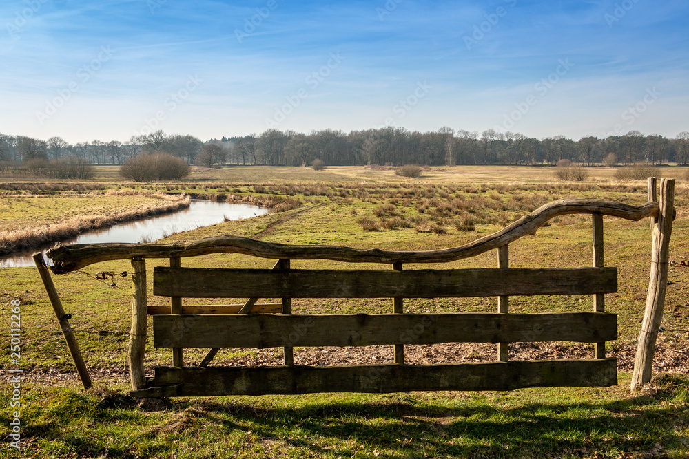 Beautiful wooden fence nearby the nature reserve the Drentse AA,  in the Netherlands