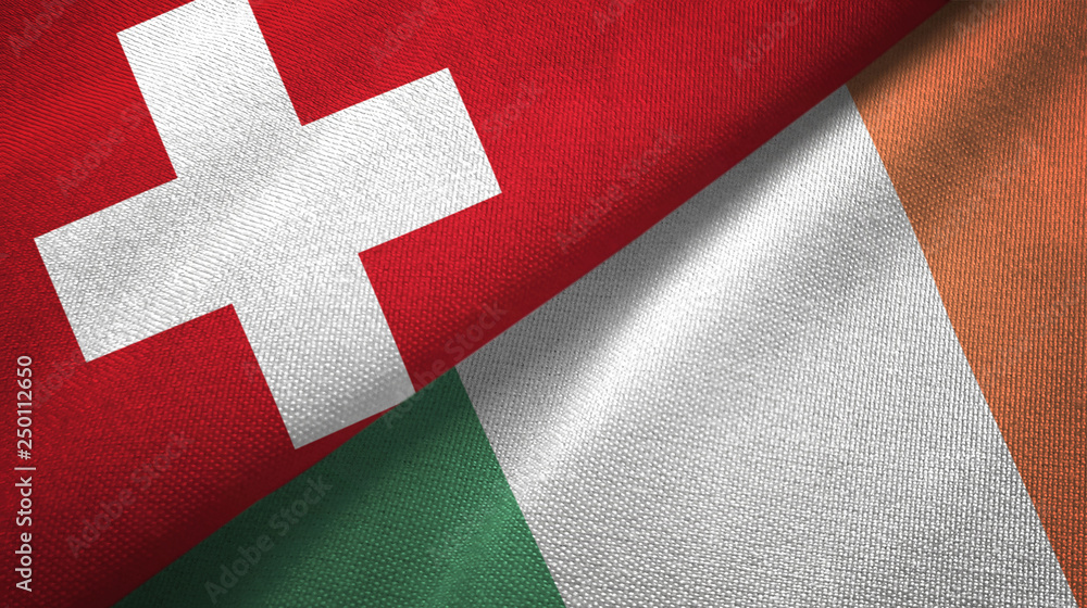 Switzerland and Ireland two flags textile cloth, fabric texture