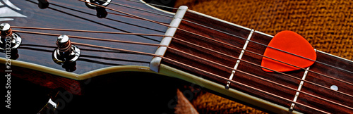 Fotografie Acoustic guitar panorama - natural design & materials, for guitar music