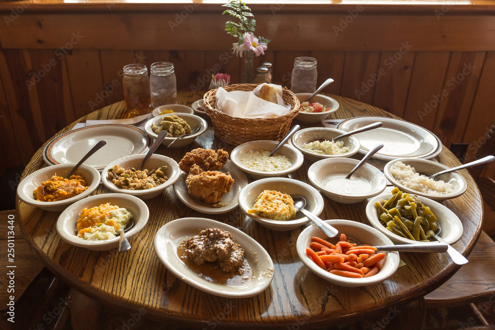 Table full of food, country southern dishes Stock Photo | Adobe Stock