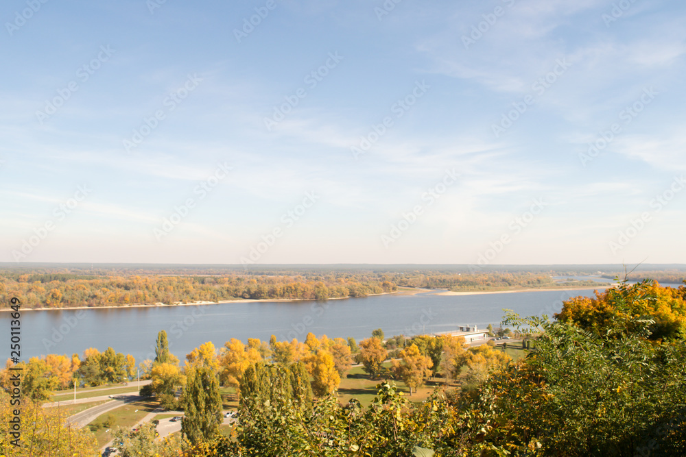 View of the Dnieper River in autumn, Kaniv, Ukraine, Tarasova Hill (Chernecha Hora) View of the Dnieper River in autumn, Kaniv, Ukraine, Tarasova Hill (Chernecha Hora)