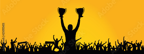 Backgrounds with cup champion and crowd people