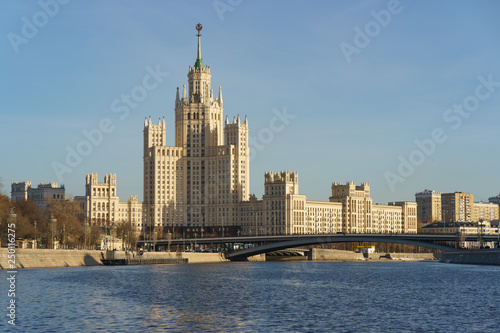 Moscow city image at the winter day. Stalin era houses in the Kotelnicheskaya embankment image. 