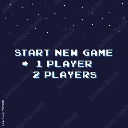 Pixel art start new game background with stars 8-bit - isolated vector illustration