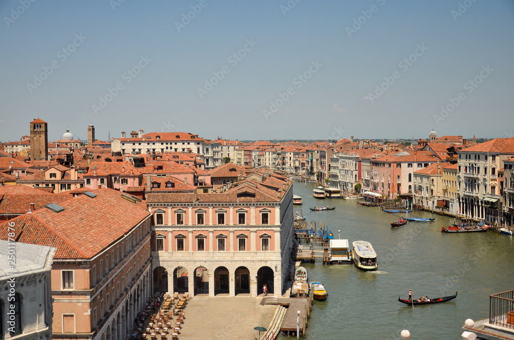 View of famous Grand Canal, Venice. Venice panoramic aerial view with red roofs