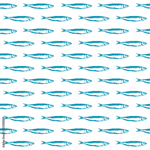 Blue Fish Herring Seamless Pattern. Sardine, Sardina pilchardus