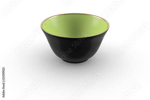 Obraz na płótnie Black and green Japanese or Chinese porcelain empty tea bowl with gold edging