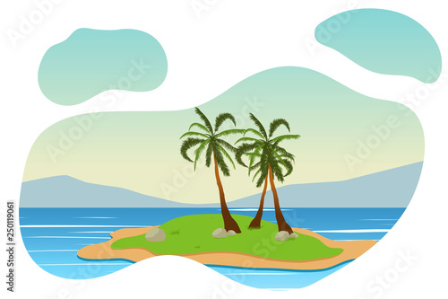Tropical landscape. Palm  sand  ocean on background. Vector illustration