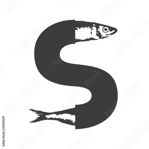 S of sardine Letter logo, icon vector element. Sardina pilchardus