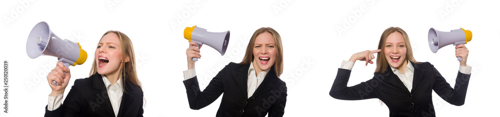 Funny businesswoman in business concept on white Funny businesswoman in business concept on white