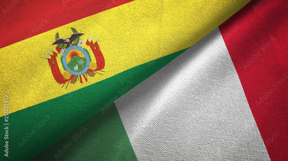 Fototapeta premium Bolivia and Italy two flags textile cloth, fabric texture