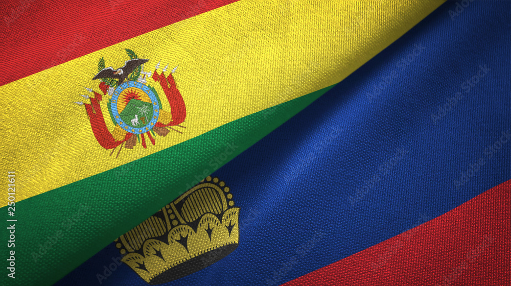 Fototapeta premium Bolivia and Liechtenstein two flags textile cloth, fabric texture