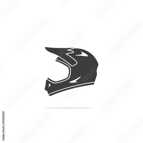 Monochrome vector illustration of a bicycle helmet for downhill(DH), isolated on a white background.