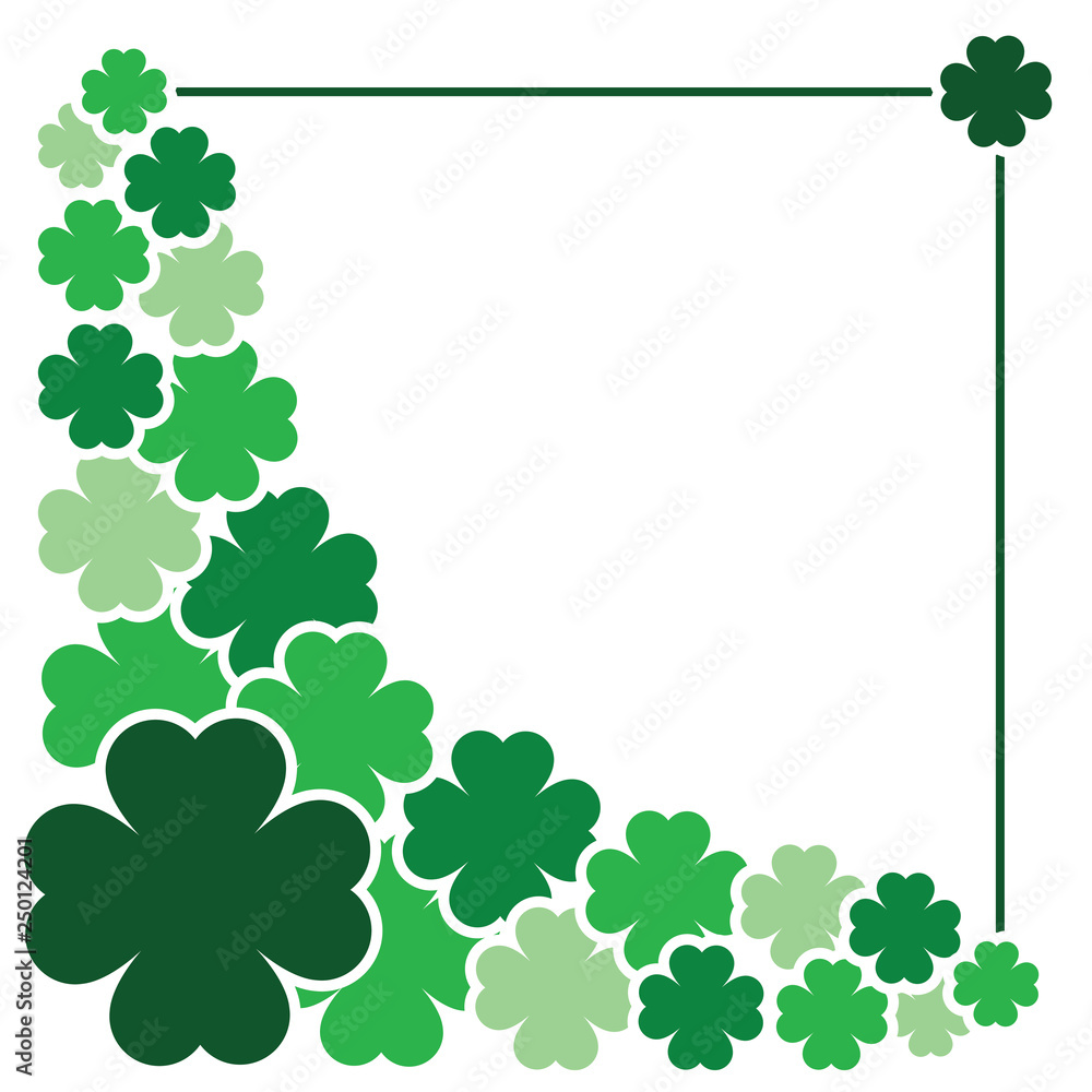 Green seamless pattern with clovers, shamrock leaves for St. Patrick's Day. Holiday symbol with frame, border for text, for greeting cards, banner or invitation Green seamless pattern with clovers, shamrock leaves for St. Patrick's Day. Holiday symbol with frame, border for text, for greeting cards, banner or invitation