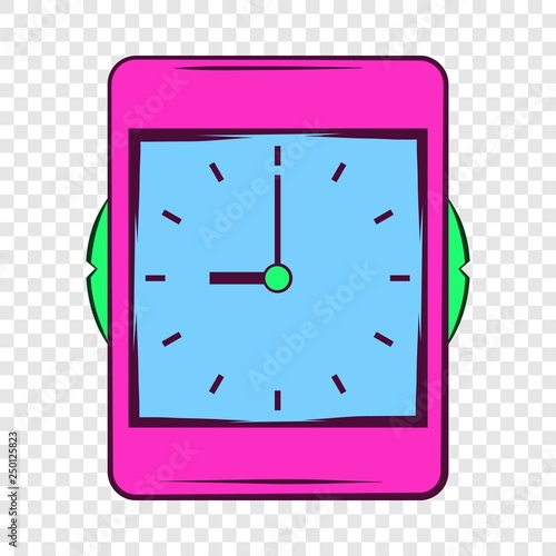 Pink alarm clock icon in cartoon style on a background for any web design 
