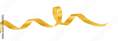 Golden wavy ribbon isolated on white. Holidays decoration concept.