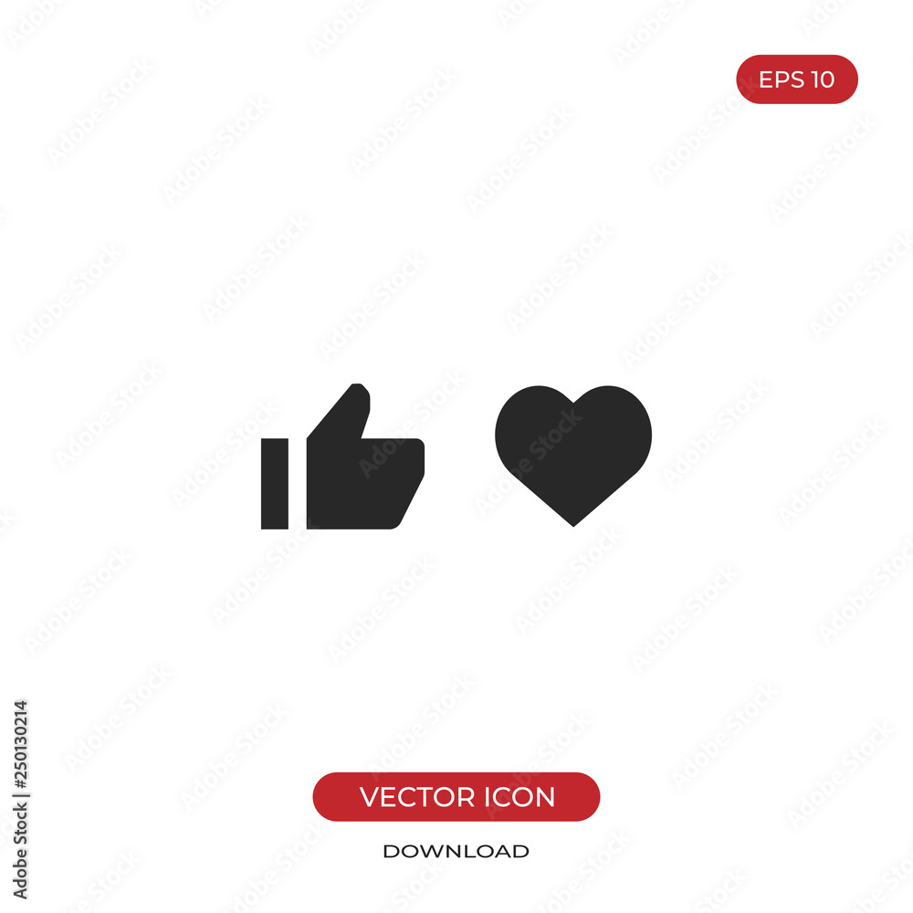 Thumb up and Heart icon vector, Like sign Thumb up and Heart icon vector, Like sign