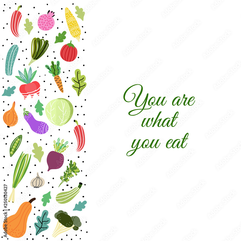 You are what you eat. Organic and fresh vegetables.Concept of healthy eating and lifestyle. Vector Illustration. You are what you eat. Organic and fresh vegetables.Concept of healthy eating and lifestyle. Vector Illustration.