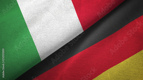 Italy and Germany two flags textile cloth, fabric texture