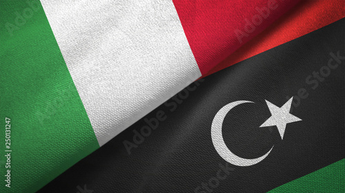 Italy and Libya two flags textile cloth, fabric texture