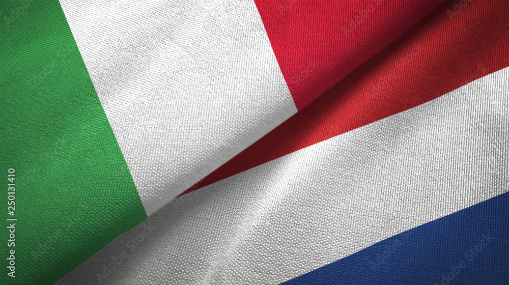 Italy and Netherlands two flags textile cloth, fabric texture