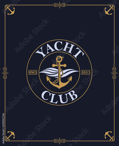 yacht club label isolated on dark background in decorative frame