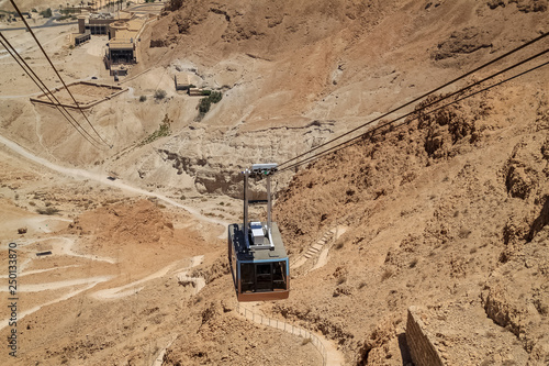 Close up view of cable car lift at Masada fortress in the Judean Desert