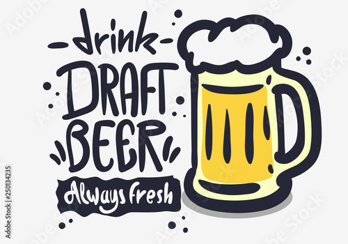 Draft Beer Hand Drawn Vector Design On A White Background 