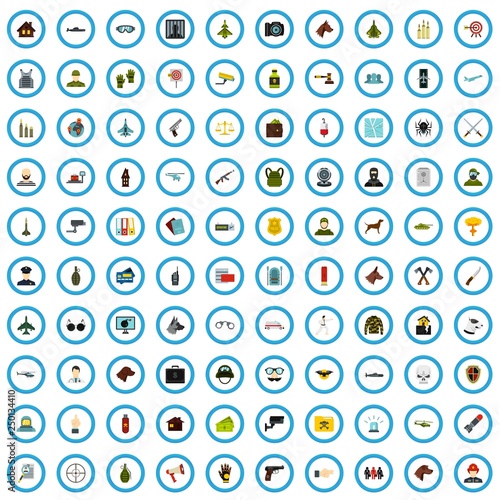100 antiterrorism icons set in flat style for any design vector illustration