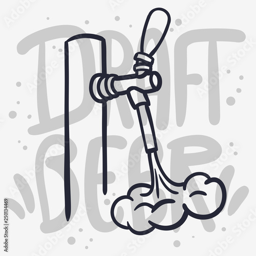 Draft Beer Tap Froth Foam Beverage Hand Drawn Vector Design  On A White Background