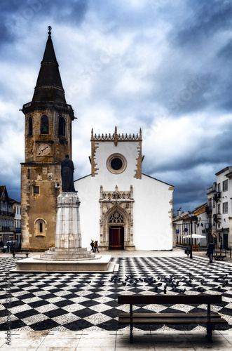 The Church of Sao Joao Baptista in Praca da Republica, main square of Tomar, Portugal, anciant town build by the templar knight order photo