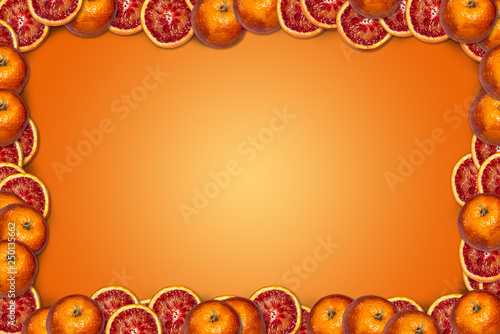Fresh red sicilian orange with space for text. Top view