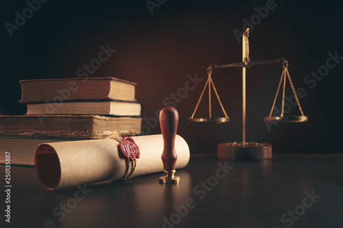 Notary's public pen and stamp on testament and last will. Notary public tools