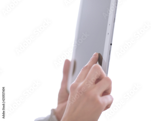 close up. digital tablet in the hands of a woman .photo with copy space