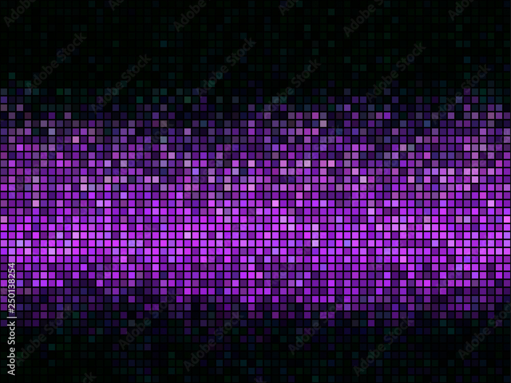 Violet abstract lights disco background. Square pixel mosaic
