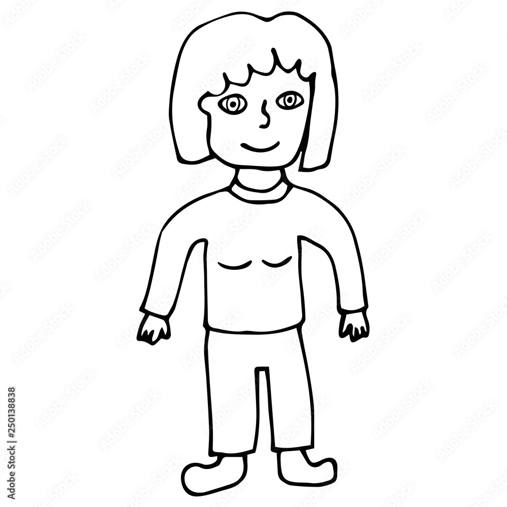 Cartoon doodle linear woman isolated on white background. Vector illustration. Cartoon doodle linear woman isolated on white background. Vector illustration.