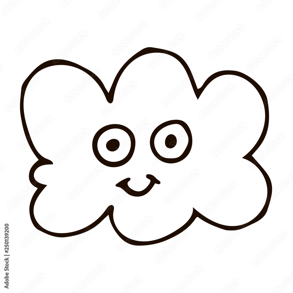 Cartoon doodle linear happy cloud isolated on white background. Vector illustration. Cartoon doodle linear happy cloud isolated on white background. Vector illustration.
