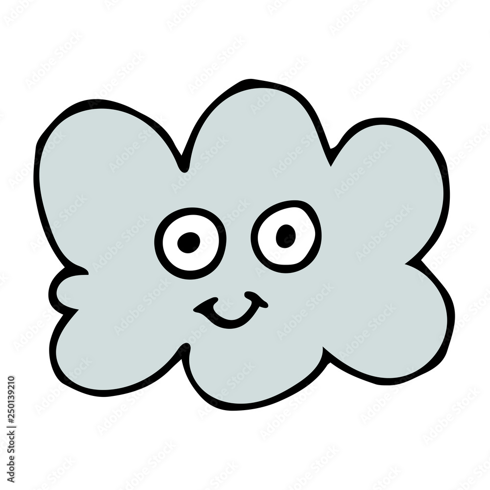 Cartoon doodle linear happy cloud isolated on white background. Vector illustration. Cartoon doodle linear happy cloud isolated on white background. Vector illustration.