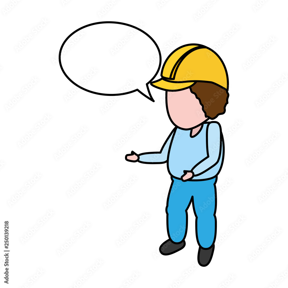 worker with hardhat and speech bubble
