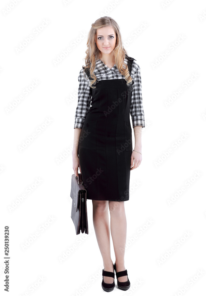 young business woman with business leather briefcase.
