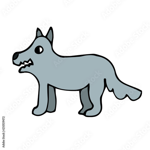 Cartoon doodle linear wolf isolated on white background. Vector illustration.    © _aine_