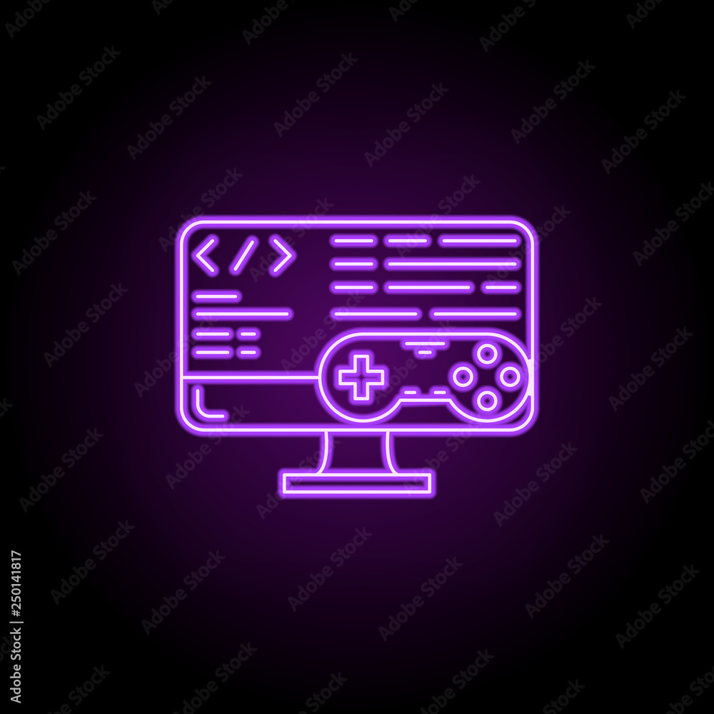 game development outline icon. Elements of Game development in neon style icons. Simple icon for websites, web design, mobile app, info graphics game development outline icon. Elements of Game development in neon style icons. Simple icon for websites, web design, mobile app, info graphics