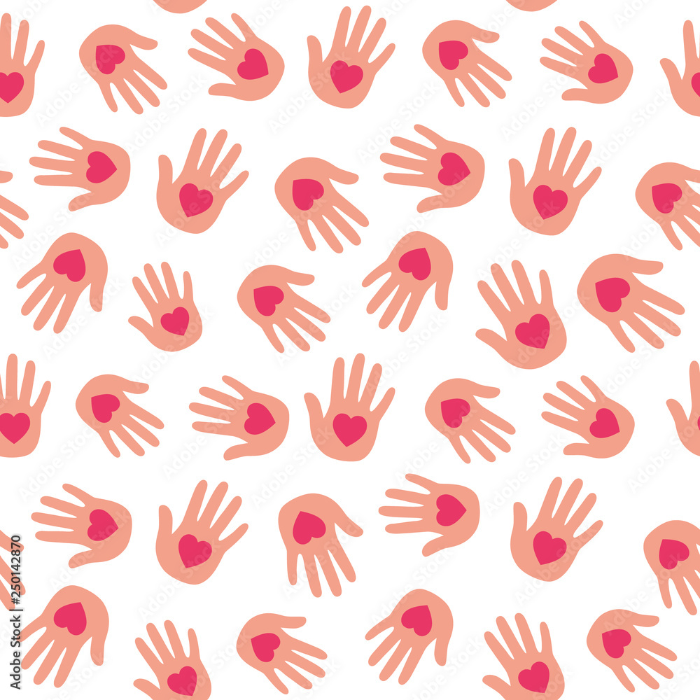 Hands with hearts. Seamless pattern. Vector background. Hands with hearts. Seamless pattern. Vector background.