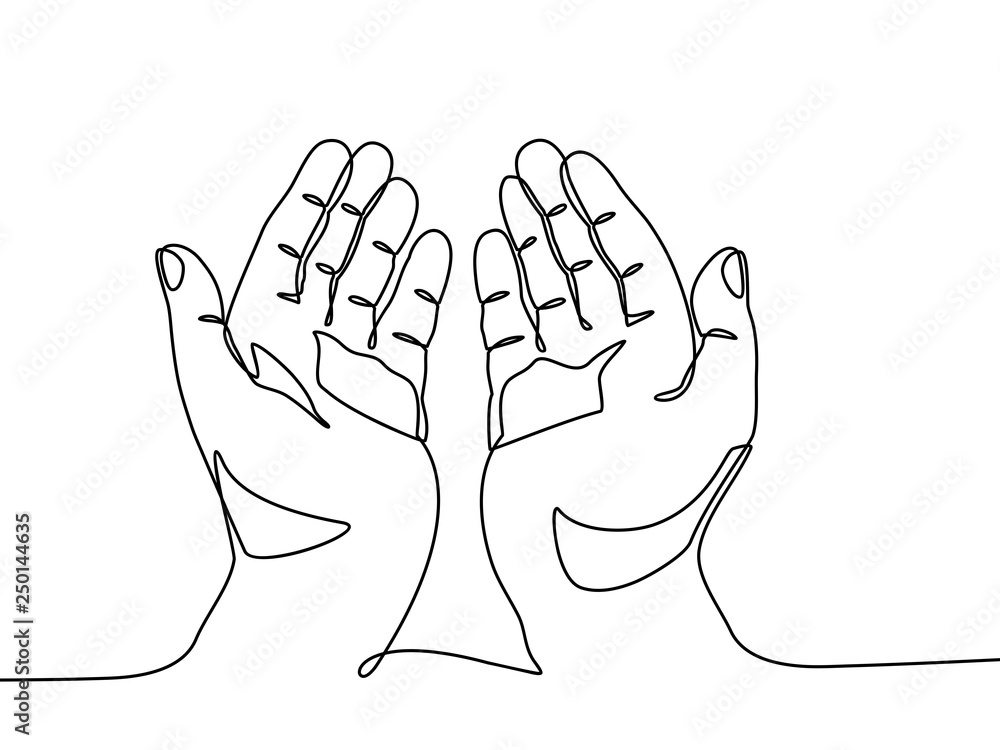 continuous line drawing of prayer hand. Hands palms together. Vector ...