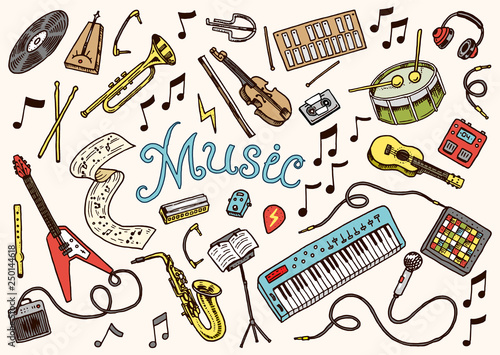 musical instruments set icons stock vector illustration isolated on white background