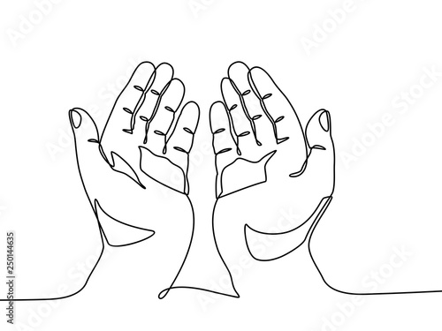 continuous line drawing of prayer hand. Hands palms together. Vector illustrations. - Vector