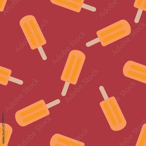 Seamless pattern of ice cream. Ice cream with fruit juice. Popsicle on a stick. Vector illustration.  Popsicle background.